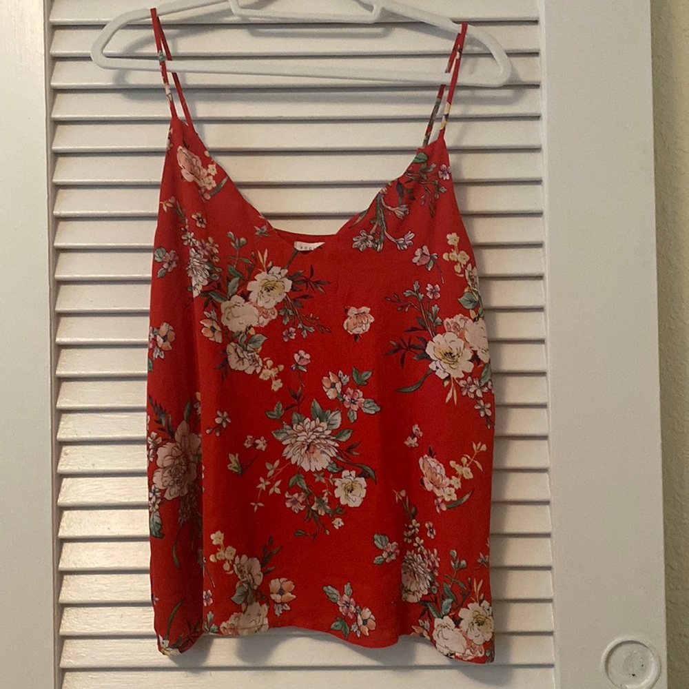 Red, floral spaghetti strap top